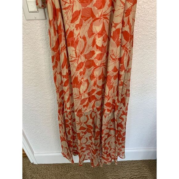 Polo Ralph Lauren Print Crinkled Georgette Wrap Dress Orange Size 12 - Picture 9 of 12